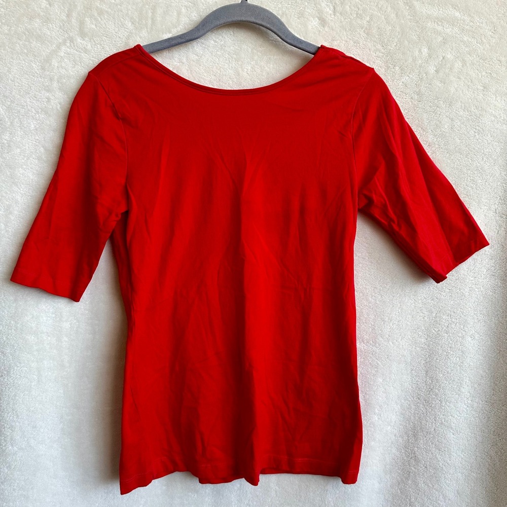 Andrea Jovine Red Long Sleeve Knit Top Half Sleeve V-Back Size Medium Fitted